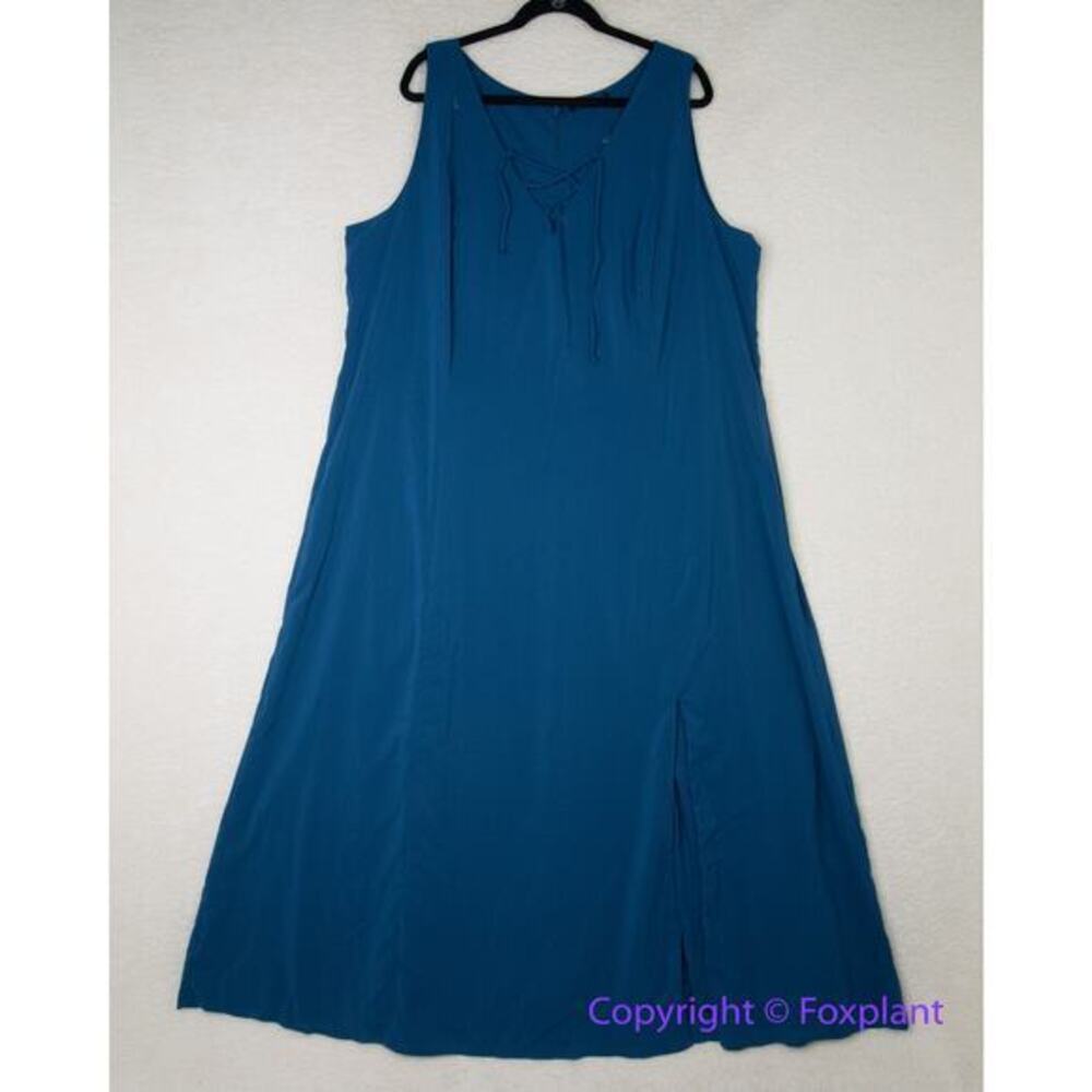 Jete. teal/blue sleeveless maxi dress with front slit lace up tie front size 22W